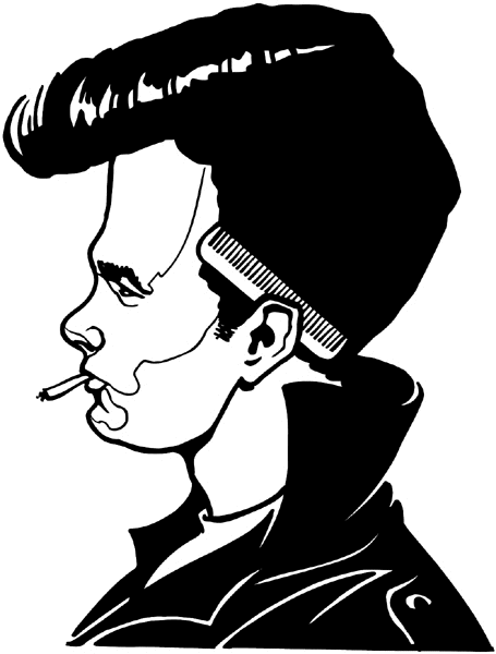 Face from the 60s with a pompadour and comb behind his ear vinyl sticker. Customize on line. Faces 035-0205